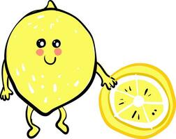 un' Limone emoji Tenere un' pezzo di mezzo taglio Limone vettore o colore illustrazione