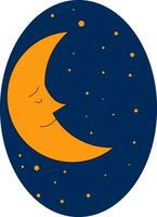 cartone animato Luna addormentato con occhi chiuso contro un' blu scuro sfondo vettore o colore illustrazione