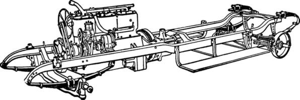 edificio un automobile passo 17 è motore e trasmissione allegato per il telaio, Vintage ▾ illustrazione. vettore