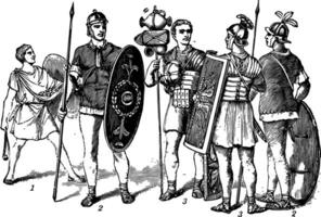 romano soldati e attrezzatura Vintage ▾ illustrazione. vettore