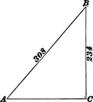 giusto triangolo con lato 234 e ipotenusa 308 Vintage ▾ illustrazione. vettore