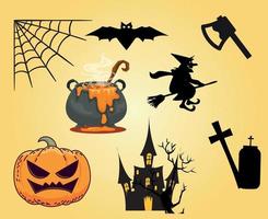 oggetti design halloween day 31 ottobre ragno pipistrello illustrazione zucca vettore