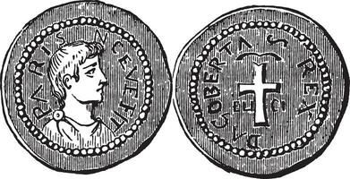 merovingio moneta, Vintage ▾ incisione. vettore