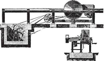 circolare sega con carrello, Vintage ▾ incisione. vettore