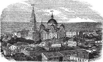 tempio di tutti religioni o tempio di il universo, Kazan, Russia Vintage ▾ incisione vettore