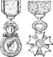 militare medaglia, attraversare di il legione di onore, Vintage ▾ incisione vettore