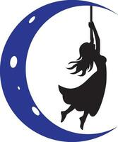 Luna ragazza logo modello vettore