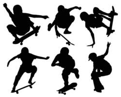 impostato di sagome di persone equitazione skateboard vettore