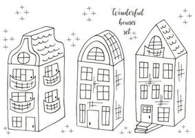 serie di illustrazioni di piccole case in stile di disegno a mano. raccolta di illustrazioni vettoriali per il tuo design. bei disegni