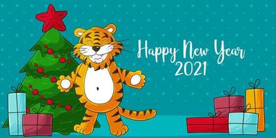 nuovo anno 2022. illustrazione di cartoni animati per cartoline, calendari, poster vettore