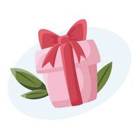 rosa regalo scatola con rosso arco. vettore illustrazione per san valentino giorno