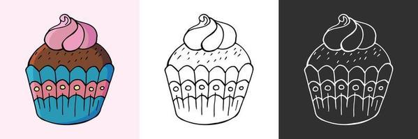 illustrazione vettoriale per il tuo design. icona luminosa di cupcake, muffin in stile disegno a mano