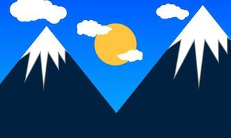 piatto design illustrazione di montagne, nuvole e sole. vettore