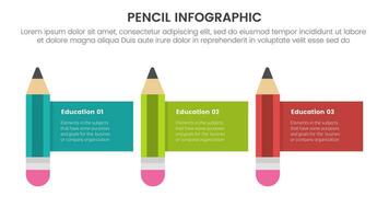 matita formazione scolastica Infografica 3 punto palcoscenico modello con matita e scatola descrizione allegato per diapositiva presentazione vettore