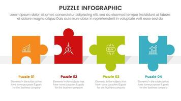 puzzle sega Infografica 4 punto palcoscenico modello con orizzontale direzione equilibrio con descrizione per diapositiva presentazione vettore