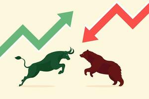 orso e toro.rosso giù freccia grafico e verde su freccia, vettore illustrazione.