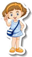 bambina in vestito blu personaggio dei cartoni animati adesivo vettore