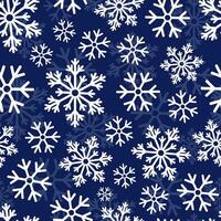 senza soluzione di continuità Natale modello con bianca i fiocchi di neve su buio blu sfondo. inverno decorazione. contento nuovo anno vettore illustrazione.