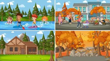 set di sfondo di scene di natura diversa in stile cartone animato vettore