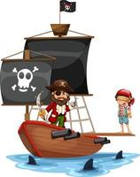 concetto di pirata con un personaggio dei cartoni animati del ragazzo che cammina sull'asse sulla nave isolata vettore