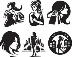 shopping ragazza vettore silhouette illustrazione 2