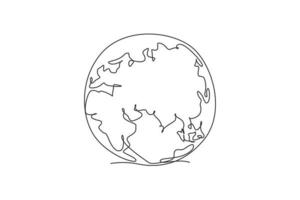rotondo della terra globale. icona grafica della mappa del globo del mondo a linea continua singola. semplice doodle di una linea per il concetto di educazione alla geografia. illustrazione vettoriale isolato design minimalista su sfondo bianco