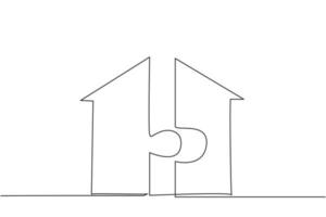 singolo disegno a tratteggio del pezzo di puzzle forma simbolo di forma edificio casa. proprietà aziendale immobiliare concetto minimo. illustrazione vettoriale grafica di disegno di disegno di linea continua moderna