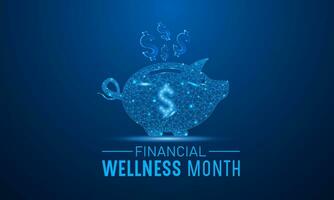 finanziario benessere mese è osservato ogni anno nel gennaio. gennaio è finanziario benessere mese. Basso poli stile design. vettore modello per striscione, saluto carta, manifesto con buio blu sfondo.