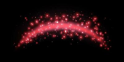 rosso Magia arco con raggiante particelle, scintille e punti. neon realistico energia bagliore arco. astratto leggero effetto su un' nero sfondo. vettore illustrazione.