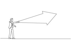 disegno continuo a una linea di una torcia da giovane lavoratore maschio bello in avanti per illuminare la strada. successo business manager concetto minimalista. illustrazione grafica vettoriale di design a linea singola alla moda