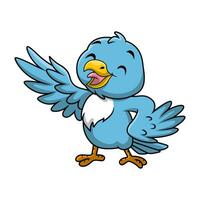 simpatico cartone animato uccello blu su sfondo bianco vettore
