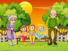 nonna e nonno con tanti bambini nel parco vettore