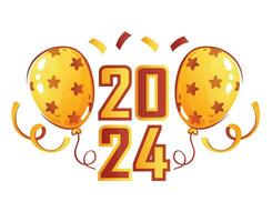 2024 contento nuovo anno vacanza giallo e Marrone astratto grafico design con ballons vettore logo simbolo illustrazione