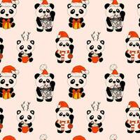 senza soluzione di continuità modello con panda con decorazione Natale vettore