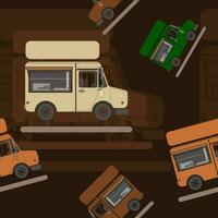 modificabile lato Visualizza mobile cibo camion vettore illustrazione senza soluzione di continuità modello nel piatto stile con buio sfondo per veicolo o cibo e bevanda attività commerciale relazionato design