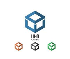 w e o elementi di design del logo della lettera, icona a forma di cubo vettore