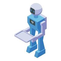 umano robot Cameriere icona isometrico vettore. servendo negozio persone vettore