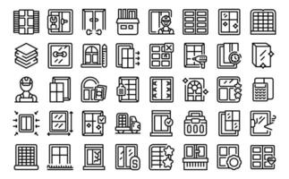 finestre installatore icone impostato schema vettore. bicchiere telaio produzione vettore