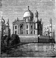 Taj Mahal, India. vecchio inciso illustrazione di il famoso Taj-Mahal. vettore