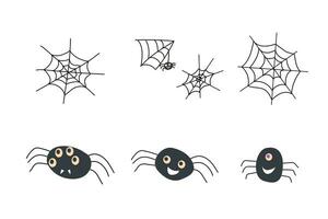 divertente cartone animato ragni mostri e ragnatela impostato vettore