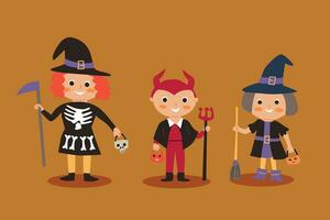 cartone animato carino bambini nel Halloween costume personaggio vettore