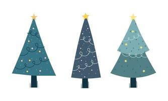 collezione di Natale alberi con decorazioni. colorato vettore illustrazione nel piatto cartone animato stile