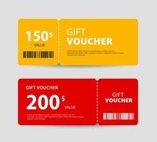 vettore regalo voucher; tagliando modello. moderno regalo carta, sconto buono design. minimalista sfondo con promozionale codice testo