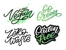 etichetta ecologica set senza glutine. scritte a pennello disegnate a mano. logo, modello di badge per negozi e mercati di alimenti sani. vettore