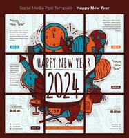 sociale media inviare modello con colorato di scarabocchio arte nel nuovo anno concetto per nuovo anno celebrazione vettore