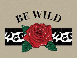 Born to be wild t-shirt slogan animali stampa di moda su sfondo nero. pattern con scritte ed effetto leopardato per tshirt e grafica abbigliamento, poster, stampe, cartoline. vettore