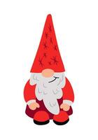 piatto mano disegnato Natale nano. Natale tradizionale persona, Santa Claus amico nel rosso colore capi di abbigliamento nel bambini cartone animato stile. ideale per Natale decorazione, adesivi, modello vettore