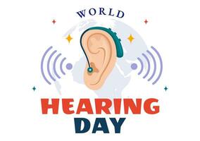 mondo udito giorno vettore illustrazione su 3 marzo per aumentare consapevolezza su Come per impedire sordità e orecchio trattamento nel piatto assistenza sanitaria sfondo