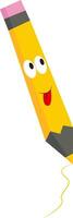 carino di colore giallo cartone animato matita con lingua sospeso su vettore o colore illustrazione