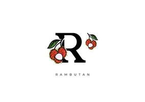 rosso rambutan frutta vettore, grande combinazione di rambutan frutta simbolo con lettera r vettore